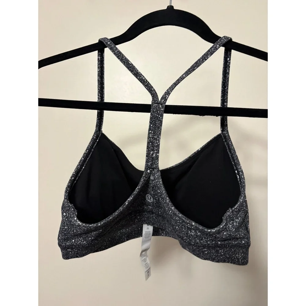 Lululemon Flow Y Bra Nulu Black White Speckled Yoga Sports Bra Size 6